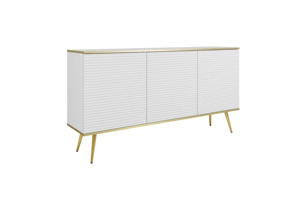 Kommode Luxury 160 cm weiß elegantes Design stilvolle geriffelte Fronten Kommode Körper mit goldenen trim goldenen Metall Beine gekrönt Highlight