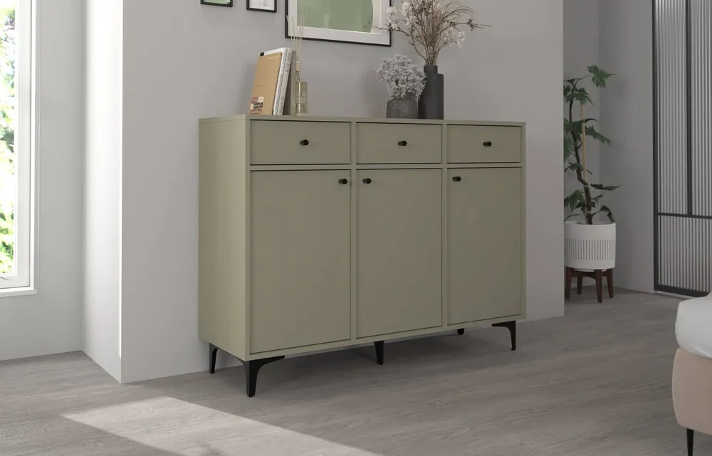 Schubladenkommode Kioto I 125 cm Eukalyptus minimalistische Form ideale Kommode für Wohnzimmer oder Schlafzimmer schwarz Zubehör Super-Preis