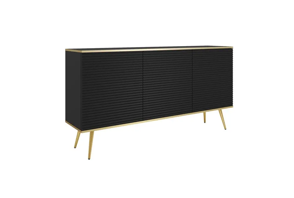 Sale Kommode Luxury 160 cm schwarz elegantes Design stilvolle geriffelte Fronten Kommode Körper mit goldenen trim goldenen Metall Beine gekrönt