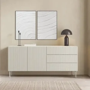 Garantierte Lieferung Kommode mit Schubladen Muti 177 cm beige extrem modische Kommode für das Wohnzimmer Designer Rillen geben Originalität Metallbeine