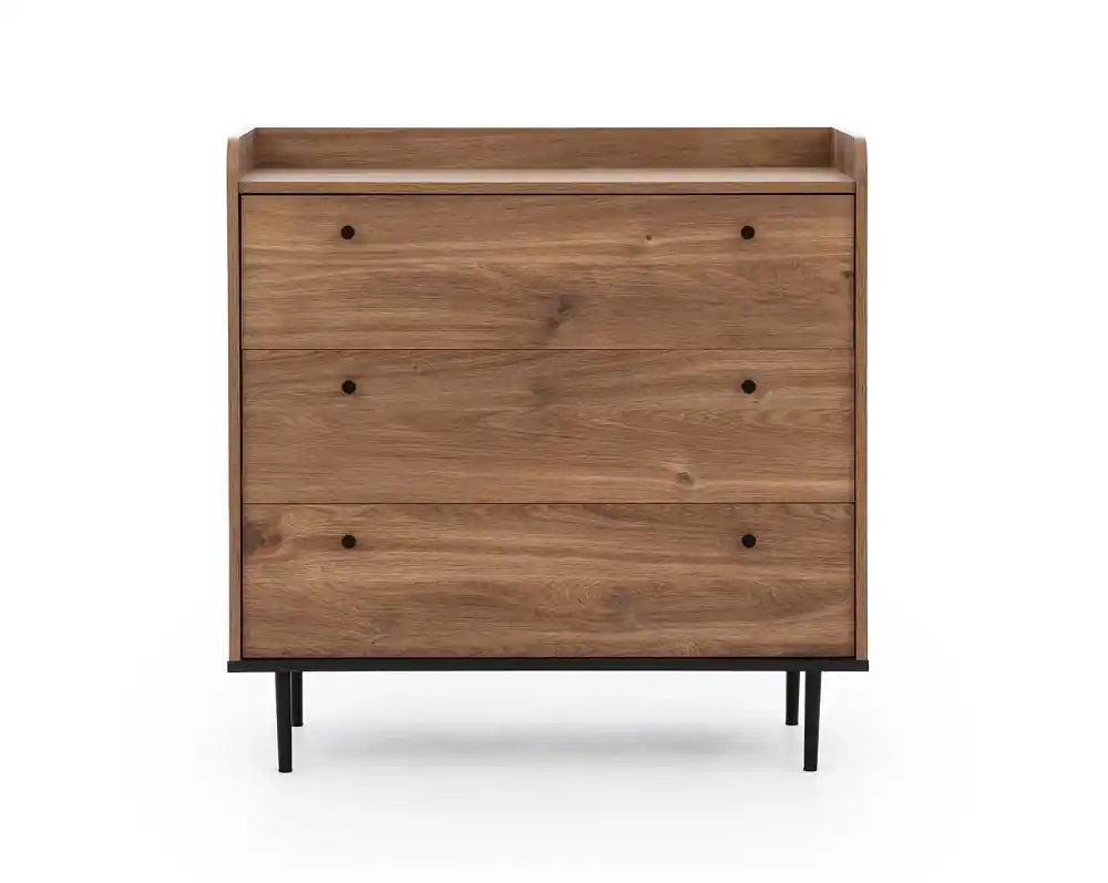 Kommode Apallo 90 cm Eiche Brandy Castello Original Design hohe Ränder der oberen soliden Satz auf Metall Beine Markenprodukt