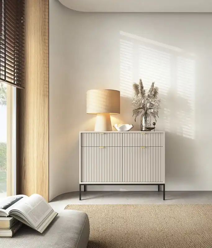 Kommode mit Schubladen Lovro 104 cm beige modernes Design wird die Liebhaber von markanten Interieurs begeistern Schnäppchen