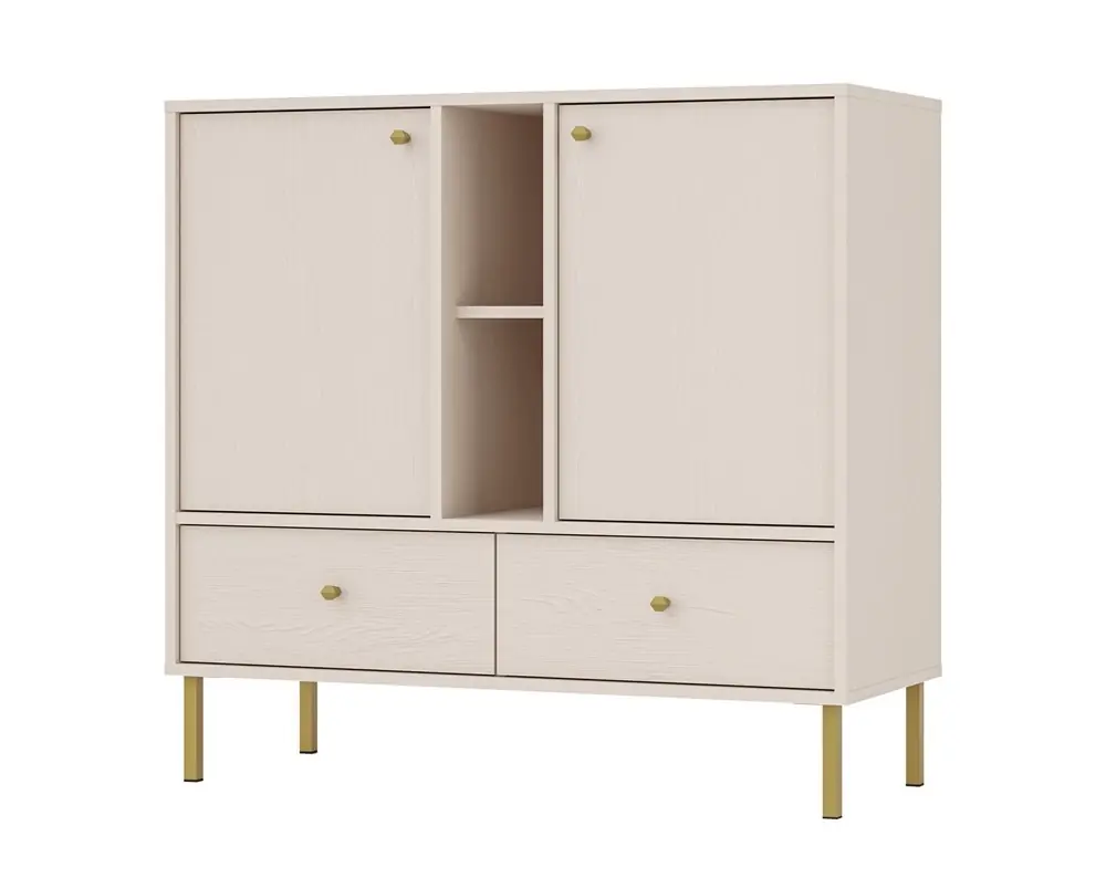 Top-Seller Schubladenkommode Kioto II 100 cm beige modernes Design Metall hohe Beine in Gold originelles Design Kommode