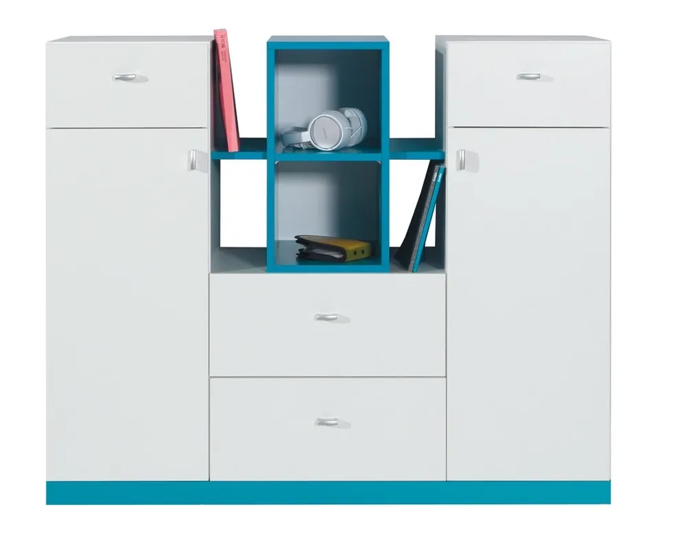 Neu Kommode mit Schubladen Mobi 120 cm weiß/türkis ideal für das Teenager- oder Jugendzimmer