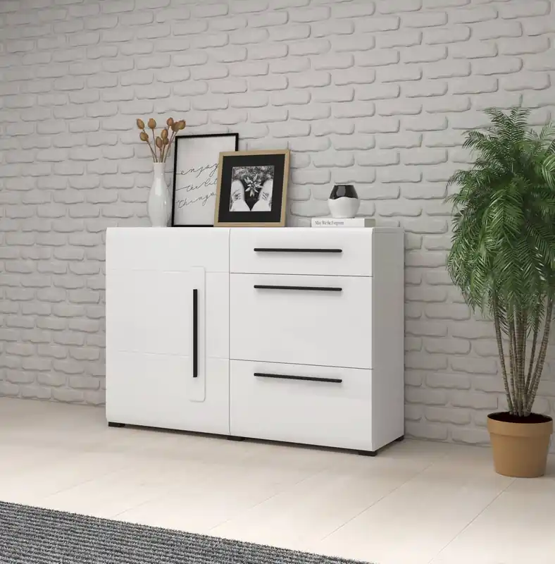 Top-Preis Kommode Tulsa 120 cm weiß / weiß glänzend funktional ideal für moderne klassische und skandinavische Interieurs