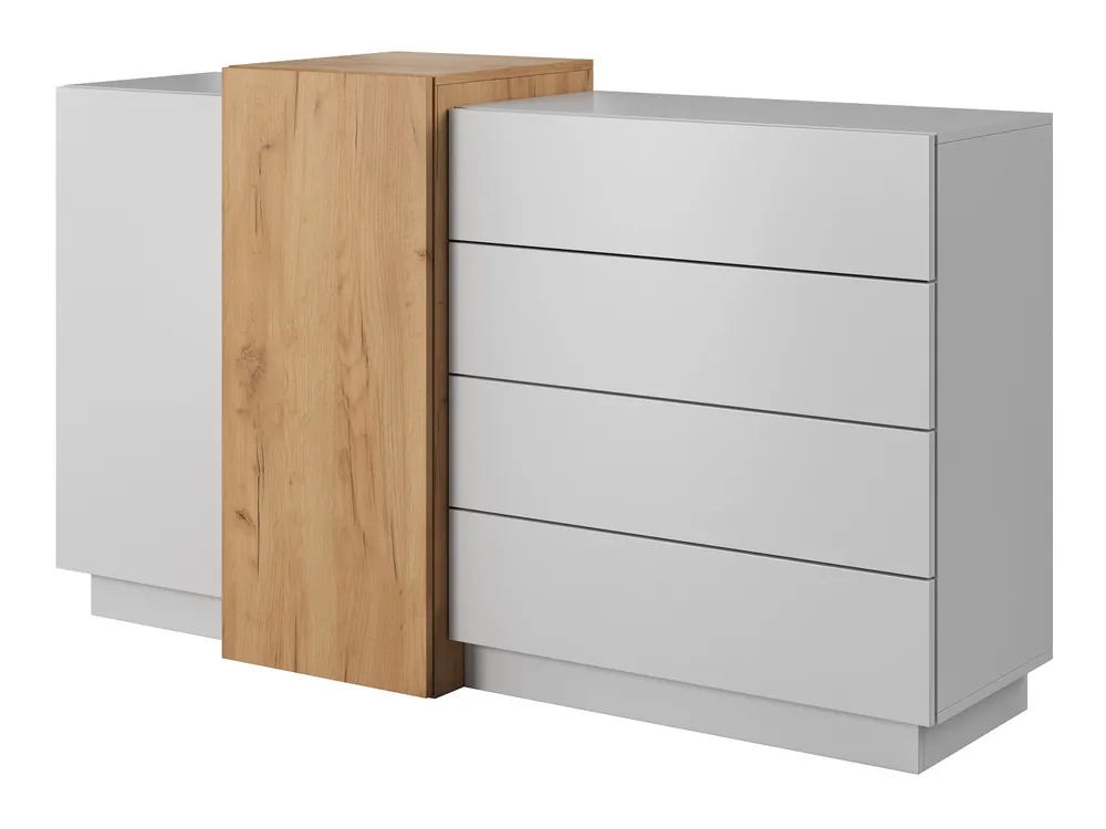 Schubladenkommode Space 160 cm weiß / Eiche Handwerk Gold modernistisches Design und moderne Form der Möbel Push-to-Open-System Sonderaktion