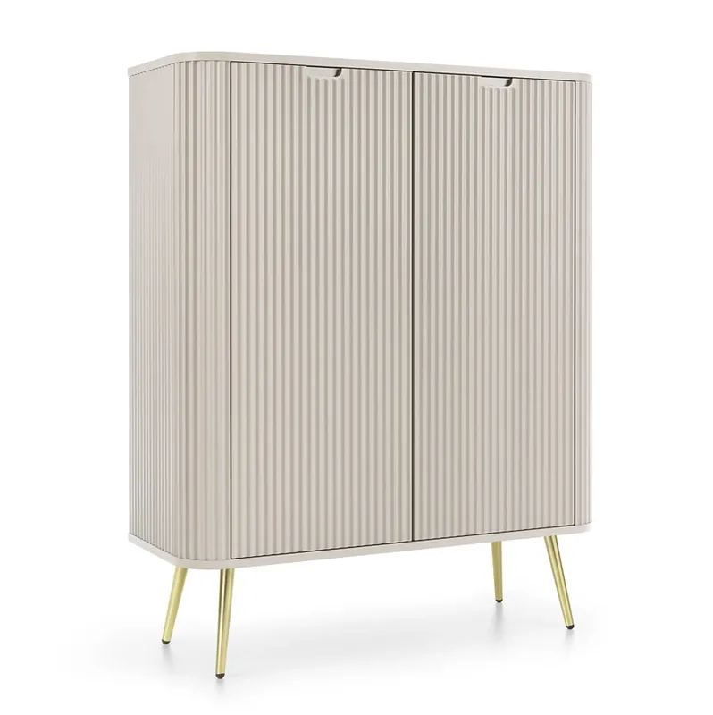 Zoya 103 cm beige Kommode elegantes Design ovale Form auf goldenen Metallbeinen geschmackvolle geriffelte Front gesetzt Bestpreis