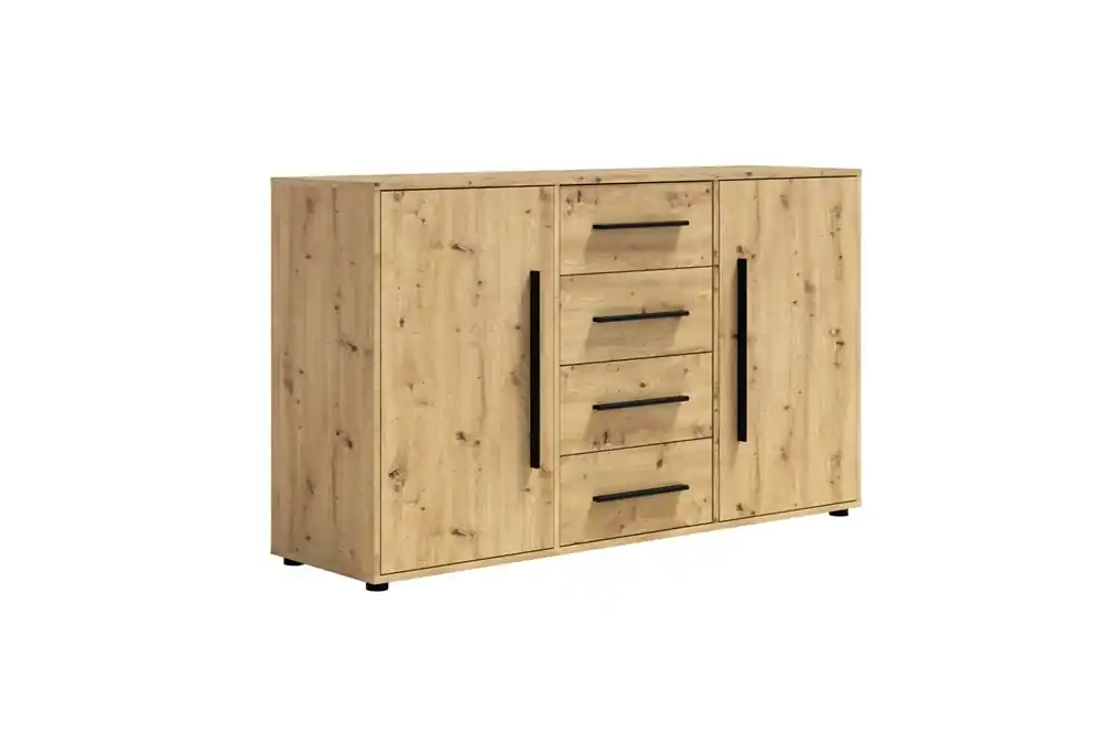 Kommode Maxione 150 cm Eiche handwerklich elegant und vielseitig Kommode Stil für Schlafzimmer oder Wohnzimmer geschmackvolle schwarze Griffe Markenware