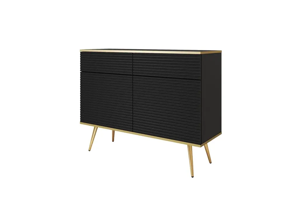 Abverkauf Kommode Luxury 107 cm schwarz stilvolle Kommode mit geriffelten Fronten Körper mit goldenen trim goldenen Metall Beine gekrönt