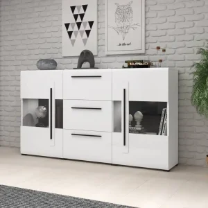 Angebot Kommode mit Schubladen Tulsa 180 cm weiß / weiß glänzend funktional ideal für moderne klassische und skandinavische Interieurs
