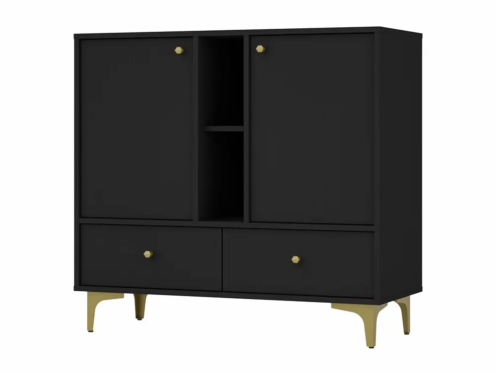 Preisreduziert Schubladenkommode Kioto I 100 cm schwarz graphit modernes Design Metallzubehör in Gold originelles Design Kommode