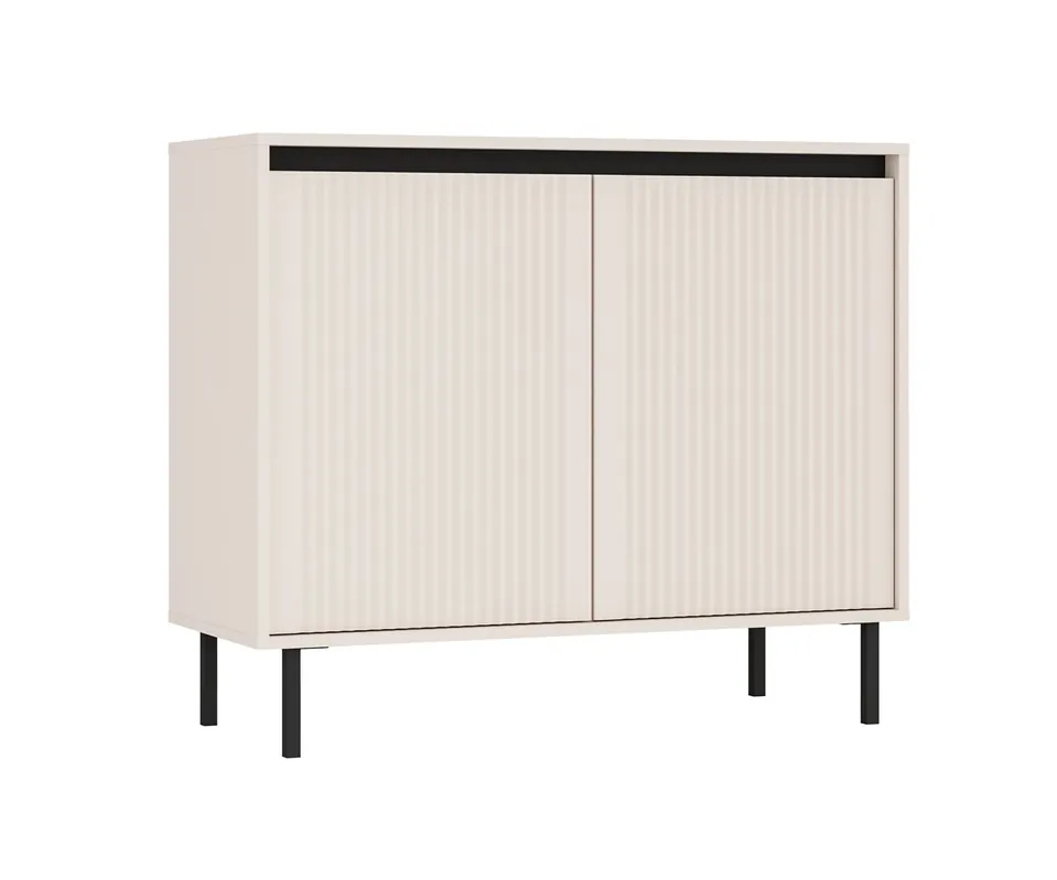Kommode Osaka 100 cm beige/schwarz minimalistisches Design perfekt für Wohn- und Schlafzimmer geschmackvolle geriffelte Front Günstig
