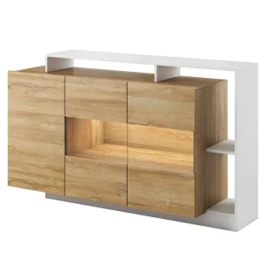 Kommode Elma 155 cm Eiche grandson / weiß modernes Möbeldesign Kommodenkante mit speziellem ABS-Furnier verarbeitet Begrenztes Angebot