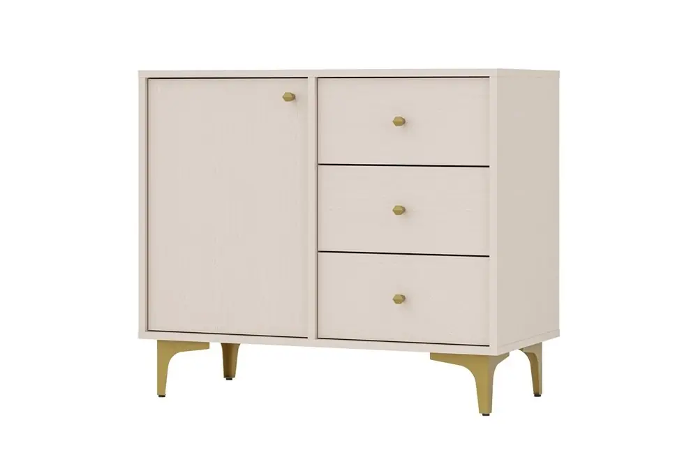 Schubladenkommode Kioto I 84 cm beige modernes Design dezente goldene Griffe Metallsockel ideale Kommode für Wohnzimmer Saisonangebot