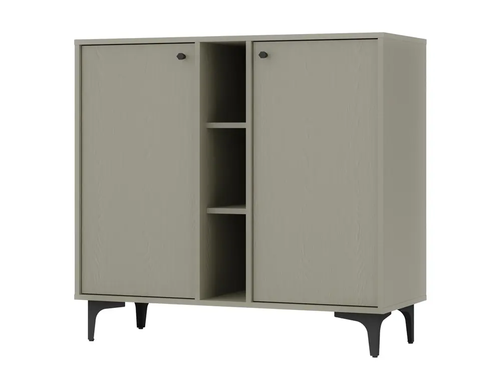 Abverkauf Kommode Kioto I 100 cm Eukalyptus modernes Design praktische Ablagen schwarze Griffe Metallbasis