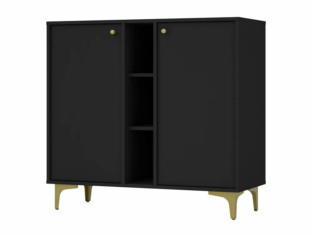 Angebot Kioto I Kommode 100 cm schwarz graphit modernes Design praktische Einlegeböden goldene Griffe Metallbasis