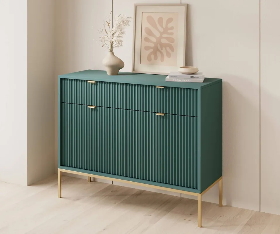 Kommode mit Schubladen Lovro 104 cm pastellgrün modernes Design wird Liebhaber von ausdrucksstarken Interieurs Kommode mit Gold-Accessoires bereichert begeistern Sonderaktion