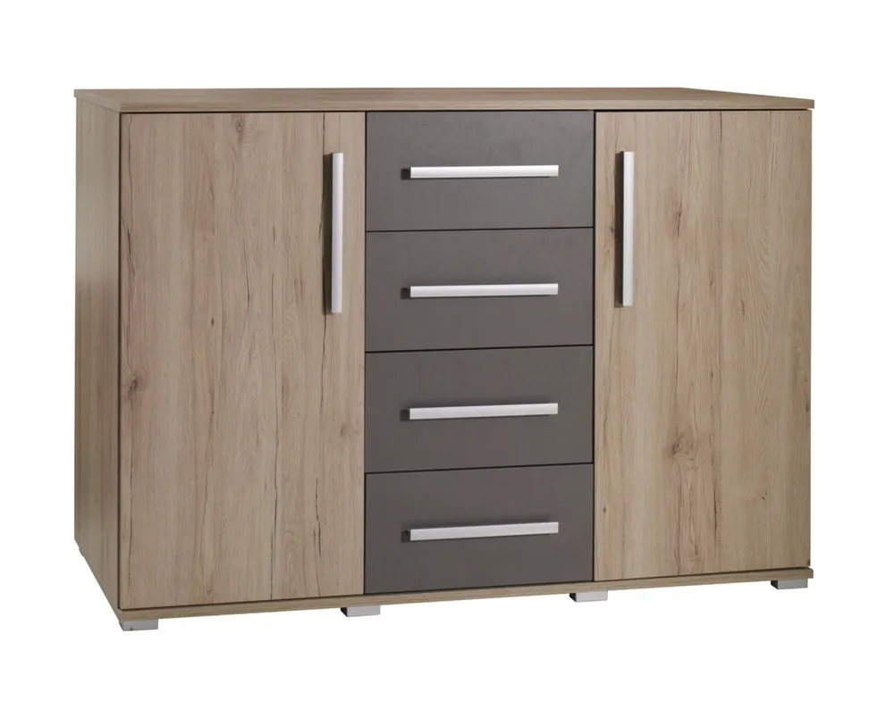 Kommode Dione 130 cm san remo hell / Esche modernes Möbeldesign Kommodenkante mit speziellem ABS-Furnier verarbeitet Zertifiziert