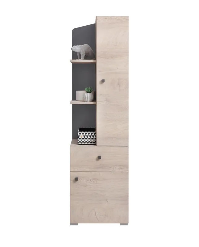 Zertifiziert Niedriges Bücherregal Dzeta 45 cm Eiche / anthrazit ideal für das Jugendzimmer sehr geräumiges Bücherregal mit Schublade außergewöhnliches Design