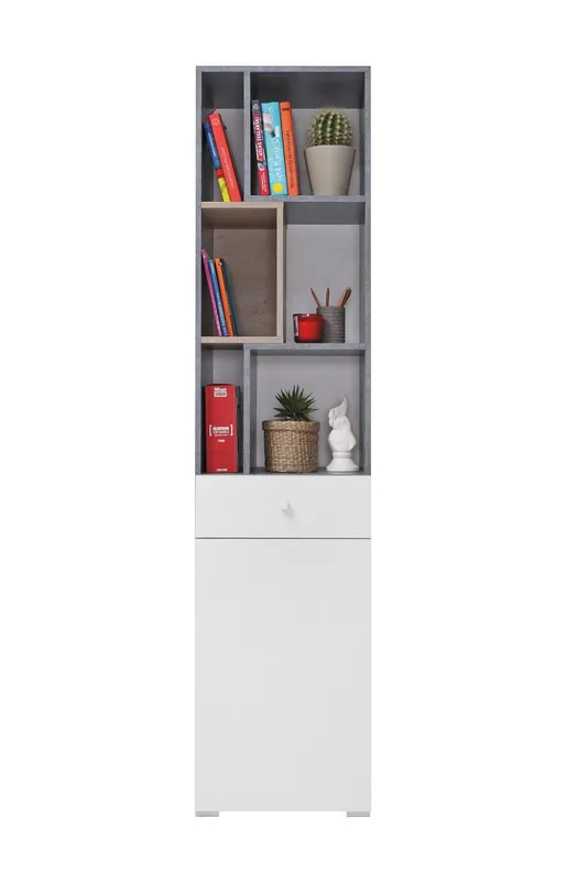Solange Der Vorrat Reicht Regal Epsilon 45 cm Beton / weiß / Eiche ideal für Jugendzimmer stilvolle und funktionale Bücherregal mit Schublade