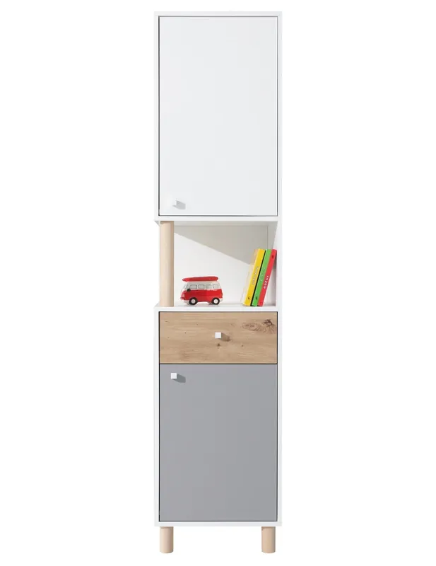 Bücherregal Beja 45 cm weiß / Eiche artisan / grau ideal für das Jugendzimmer sehr brauchbar und hat einen modernen Look Zertifiziert