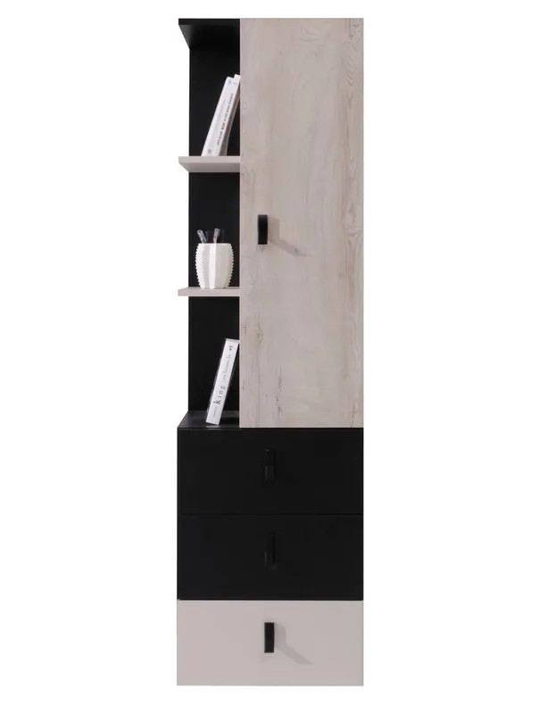 Highlight Bücherregal Niko 45 cm schwarz / Eiche / beige ideal für das Jugendzimmer sehr brauchbares Bücherregal mit Schublade modernes Design