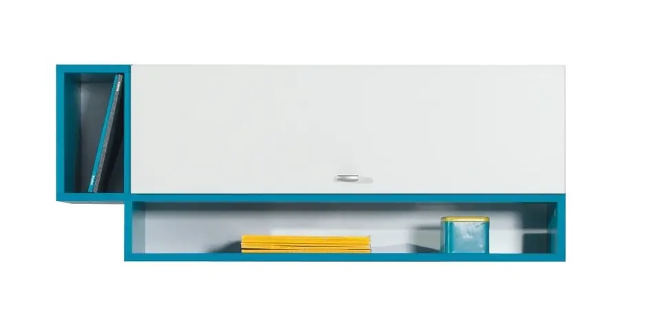 Preis Gesenkt Hängeregal mit Tür Mobi 100 cm weiß/türkis modernes Möbeldesign hochwertige Regaleinfassung mit Spezialfurnier