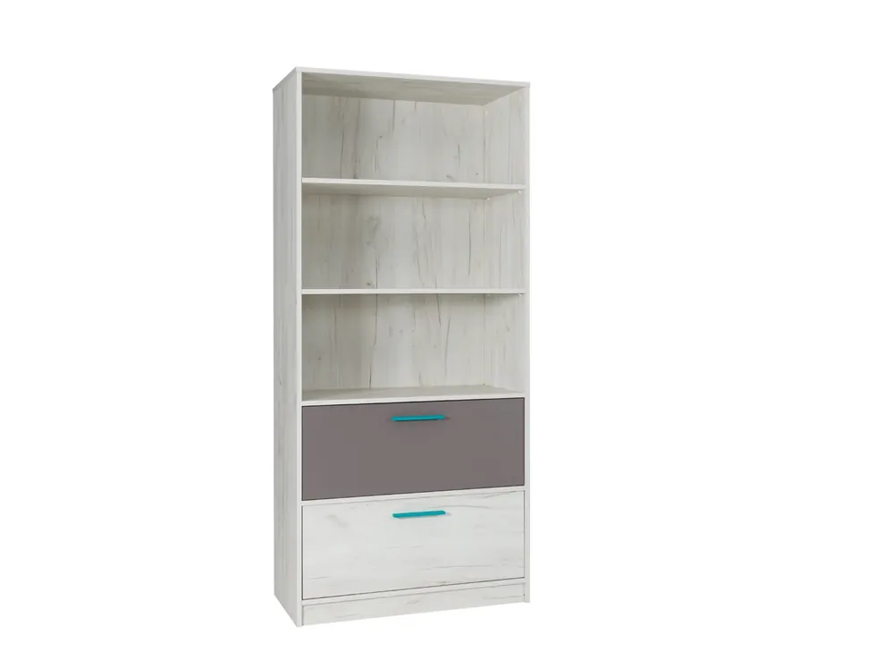 Aktuell Bücherregal mit Schubladen Rest 83 cm Eiche Handwerk weiß / Esche modernes und funktionelles Möbelstück für ein Jugendzimmer