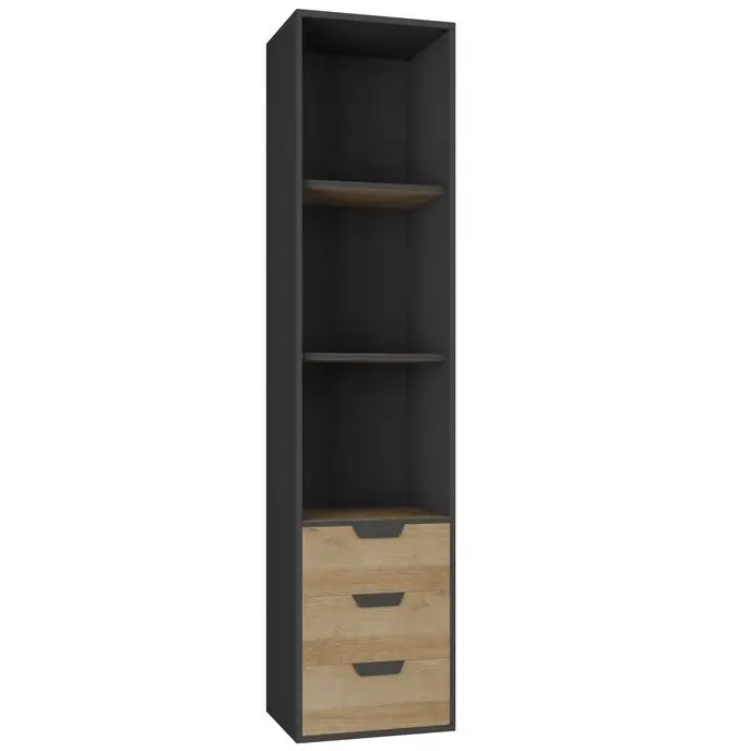 Bücherregal mit Schubladen Nano 45 cm graphit / Eiche riviera Kante mit speziellen Furnier fertig stilvolle und funktionale Ergänzung für das Büro und Jugendzimmer Direkt Vom Hersteller