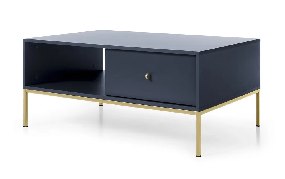 Neuheit Couchtisch Mono Dunkelblau Mit Schubladen minimalistisches Design Tischplatte beständig gegen verschüttete Flüssigkeiten goldene metallische Elemente
