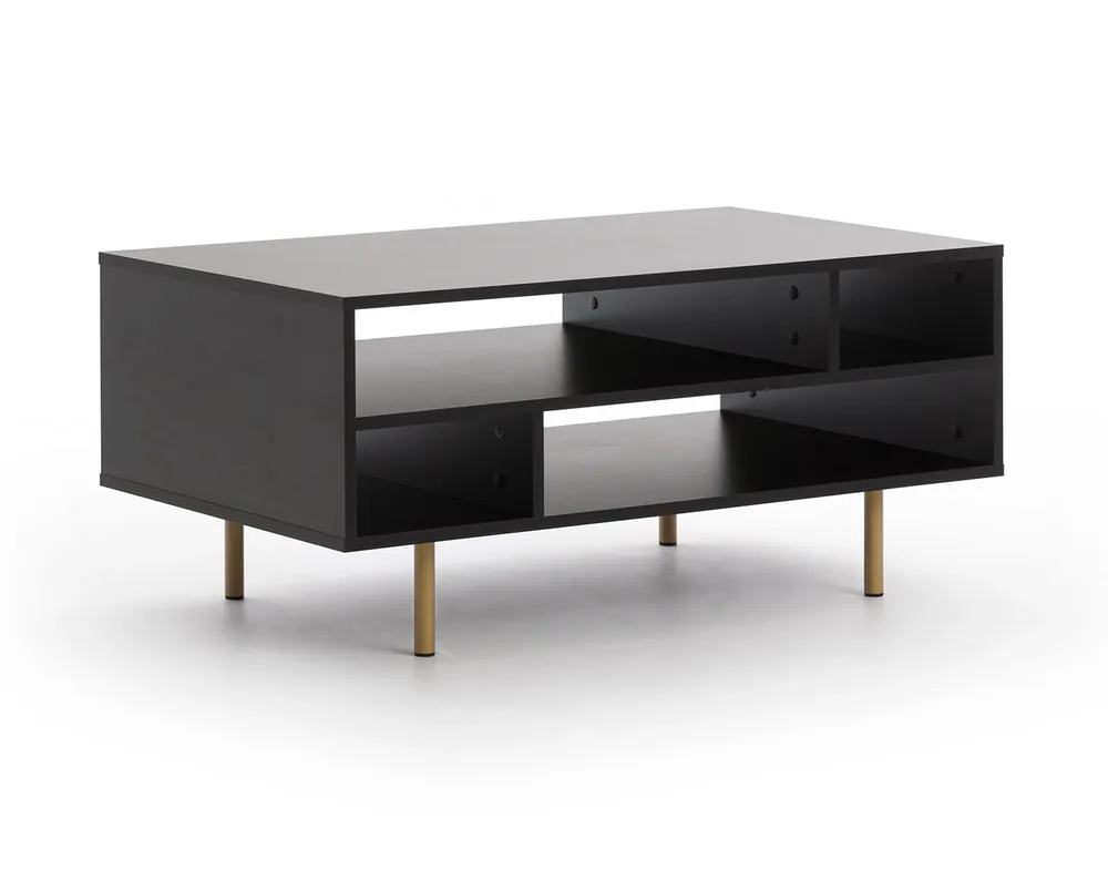 Garantierte Lieferung Couchtisch Sula schwarz elegantes Design Tischset auf einem Metallfuß auslaufsichere Platte