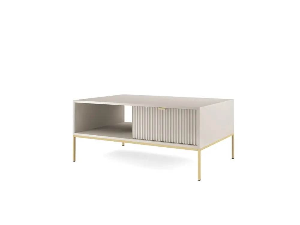 Couchtisch Lovro beige mit Schubladen modernes Design auslaufsichere Platte goldene Metallbeine Super-Preis