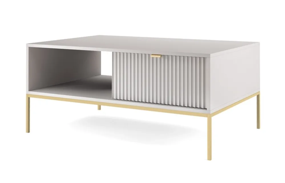 Couchtisch Lovro grau mit Schubladen modernes Design auslaufsichere Platte goldene Metallbeine Saisonangebot