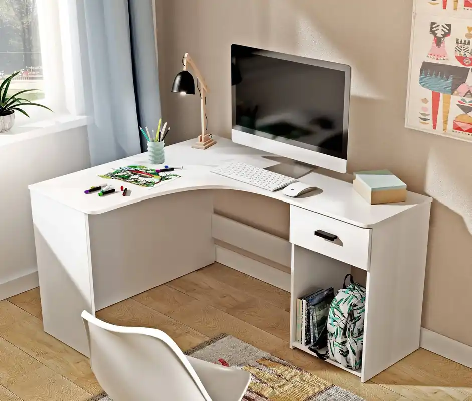 Eckschreibtisch Corner 155x125 cm weiß stilvoll und funktionell für das Büro Arbeitszimmer oder Jugendzimmer Letzte Chance