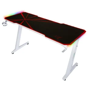 Neue Ware Zeo Gaming-Schreibtisch weiß / rot Designer und ergonomische Schreibtisch rutschfeste Carbonplatte vollständig mit Pad LED-Beleuchtung abgedeckt