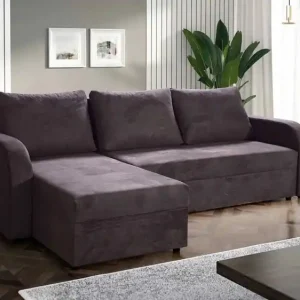 Ecksofa mit Schlaffunktion Scarlo schwarz Universal in Einstellung Ecksofa für Wohnzimmer aus strapazierfähigem Veloursstoff Echt
