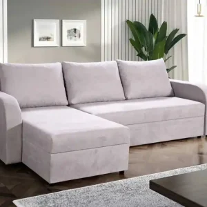 Schnäppchen Ecksofa mit Schlaffunktion Scarlo hellgrau universal Ecksofa für das Wohnzimmer aus strapazierfähigem Veloursstoff