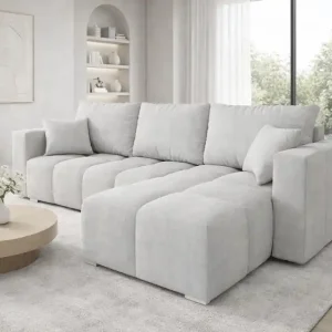 Ecksofa mit Schlaffunktion Linco grau Esche universal modernes Ecksofa für Wohnzimmer strukturierter Stoff mit interessanter Oberfläche Billig
