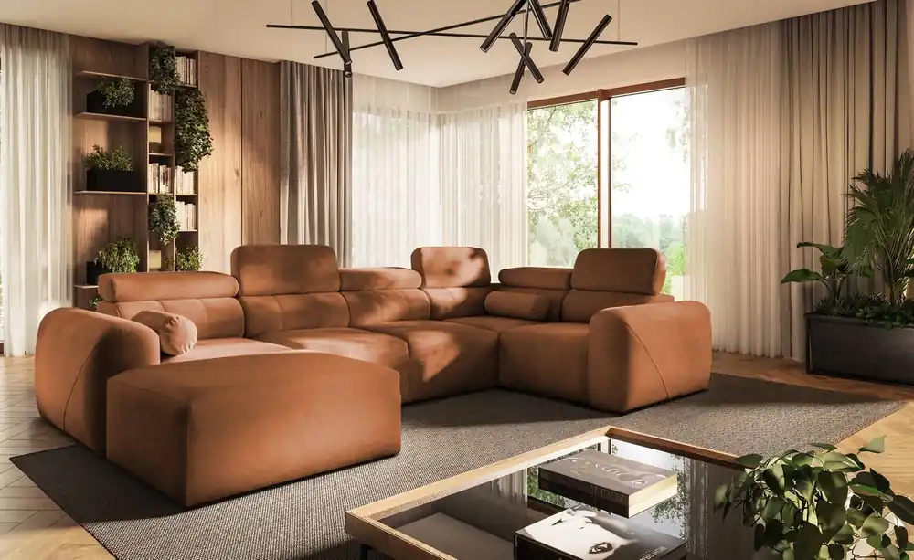 Neu Ecksofa mit Schlaffunktion Cantare IV ziegelrot links Sorgfältig verarbeitetes Ecksofa für das Wohnzimmer bietet Komfort und Bequemlichkeit