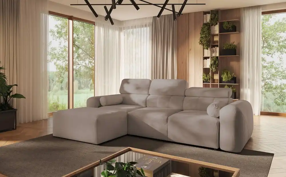Online Kaufen Ecksofa mit Schlaffunktion Cantare dunkelbeige linke Seite funktionelles und bequemes Ecksofa mit modernem Design Plüschstoff
