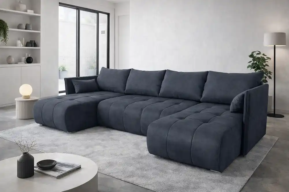 Ecksofa mit Schlaffunktion Selva U grau interessant präsentiert Ecksofa für Wohnzimmer Samtstoff mit eleganter Struktur Finale Aktion