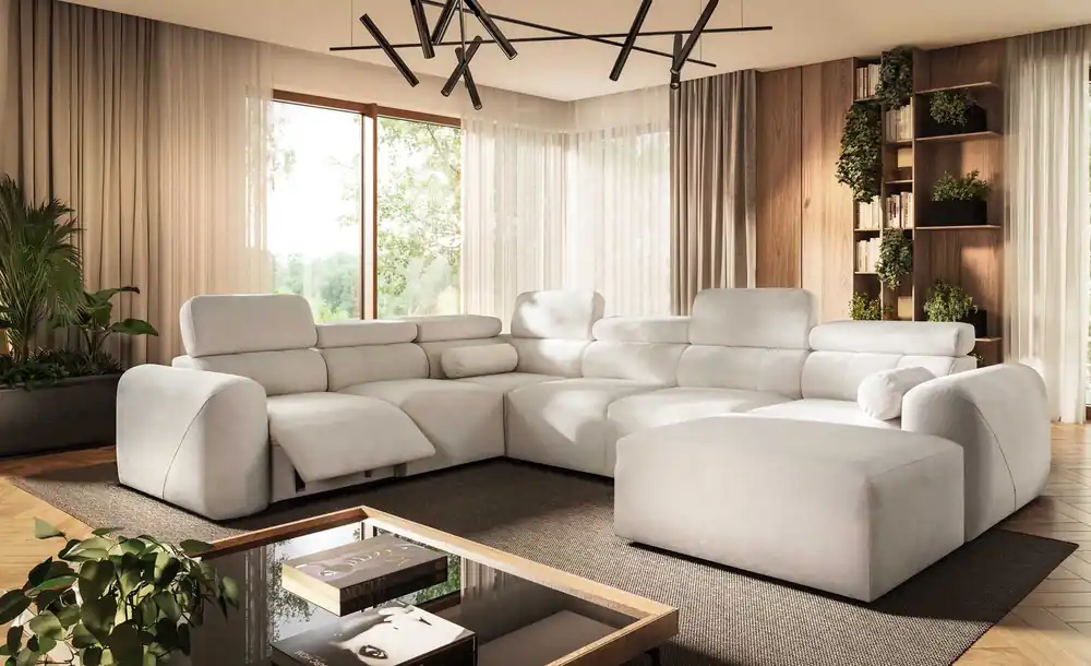 Ecksofa mit Schlaffunktion Cantare VIII Lux elfenbein rechts Design Ecksofa mit elektrisch hochgestelltem Fußteil Sichere Zahlung
