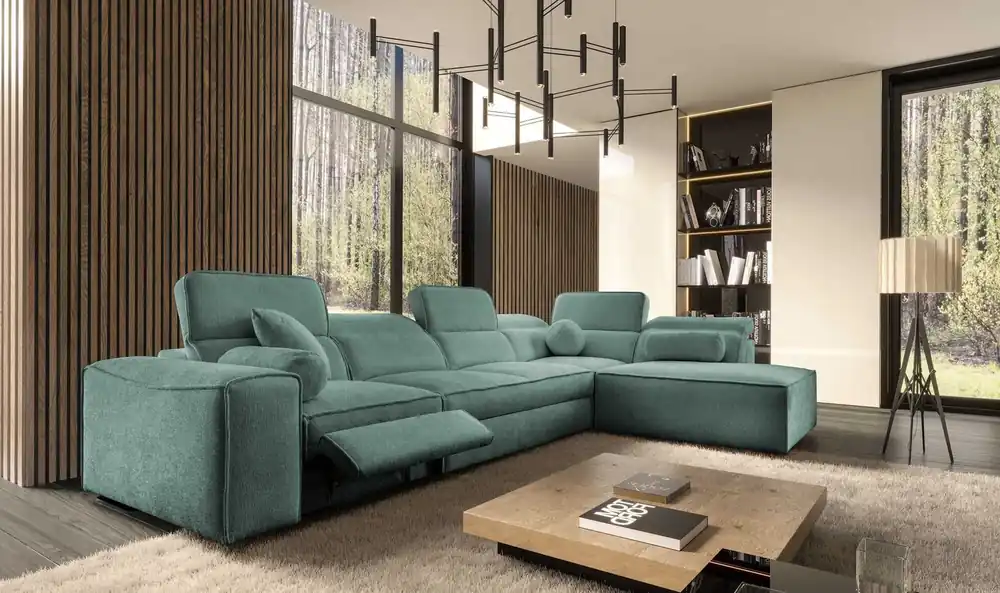 Ecksofa mit Schlaffunktion Viano XI Lux patina rechts Design-Ecksofa mit ausziehbarem Fußteil und Bettzeugbehälter Markenware