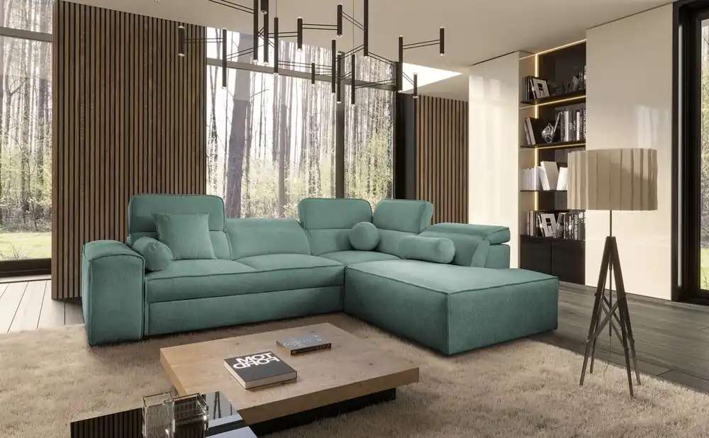 Ecksofa mit Schlaffunktion Viano VII patina rechte Ecke trendig und stilvoll mit verstellbaren Kopfstützen Zierkissen Schneller Versand