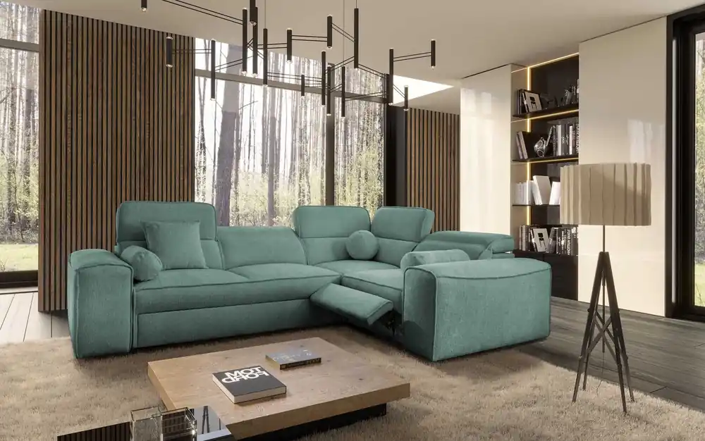 Neue Ware Ecksofa mit Schlaffunktion Viano II Lux patina rechtshändiges Designer-Ecksofa für das Wohnzimmer mit komfortablem ausziehbarem Fußteil