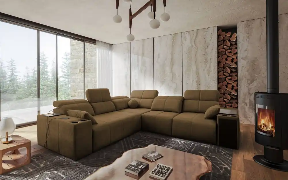 Top-Angebot Ecksofa mit Schlaffunktion Tesalia III braun rechtsseitiges Komfort-Ecksofa mit verschiebbarer Rückenlehne zwei Bettkästen