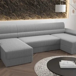 Aktuell Ecksofa mit Schlaffunktion Fogu U II grau Esche bequemes Ecksofa mit bequemen Armlehnen interessanter Designcontainer für Bettzeug