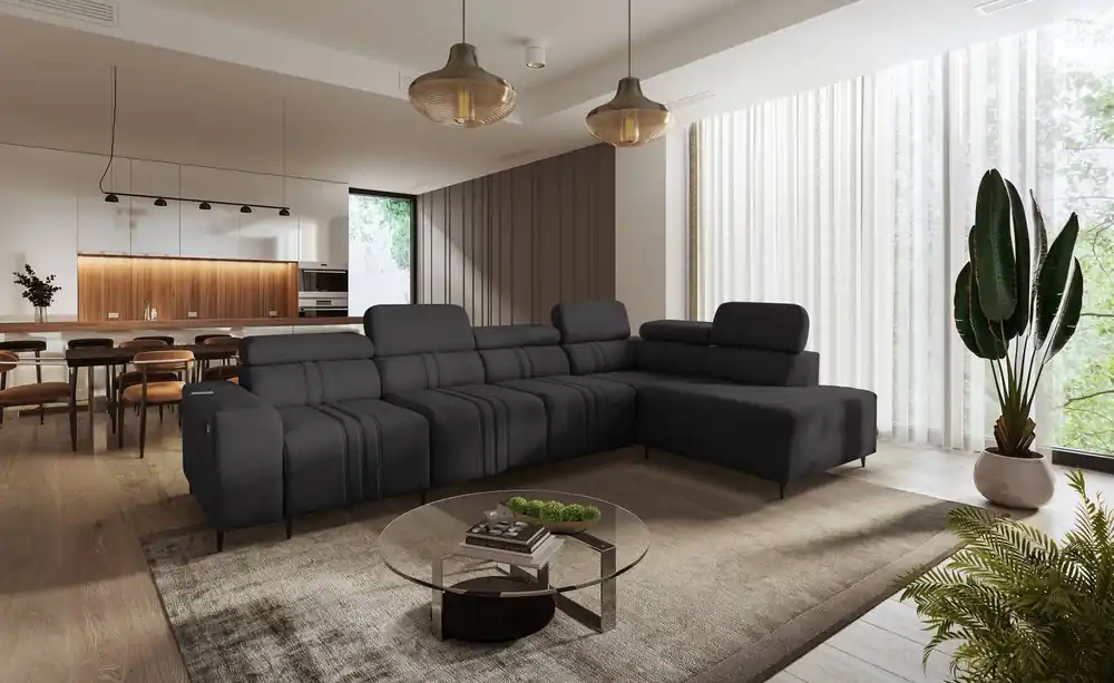 Bestpreis Ecksofa mit Schlaffunktion Castel XI graphit rechte Seite bequemes Ecksofa mit Bettzeugablage strapazierfähiger Stoff