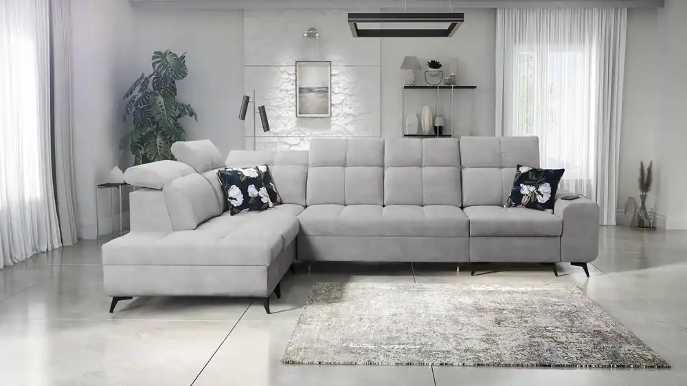 Neu Im Sortiment Ecksofa mit Schlaffunktion Buffalo XI grau Esche links Ecksofa mit drei Bettkästen Velourstoff
