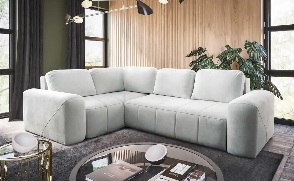 Ecksofa mit Schlaffunktion Bovec II ecru links komfortables Ecksofa mit stilvollem Charakter Bettzeugcontainer Wochenendangebot